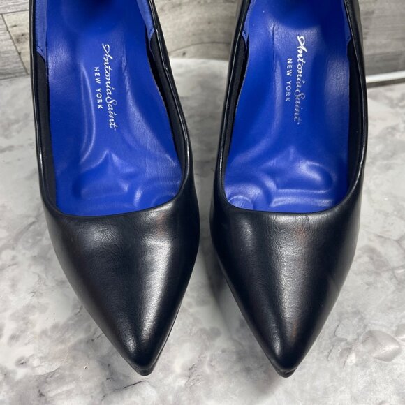 Antonia Saint New York Heels Women 7.5 Shoes Black Leather Pointed Cushion Pumps - Picture 5 of 16